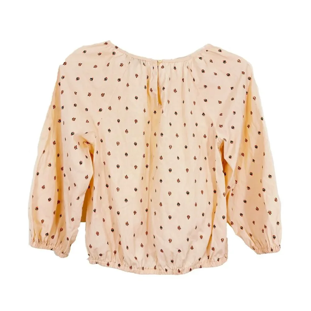 MADEWELL Gathered Puff-Sleeve Crop Top S Sunrise Floral Bone Peach NWT B94